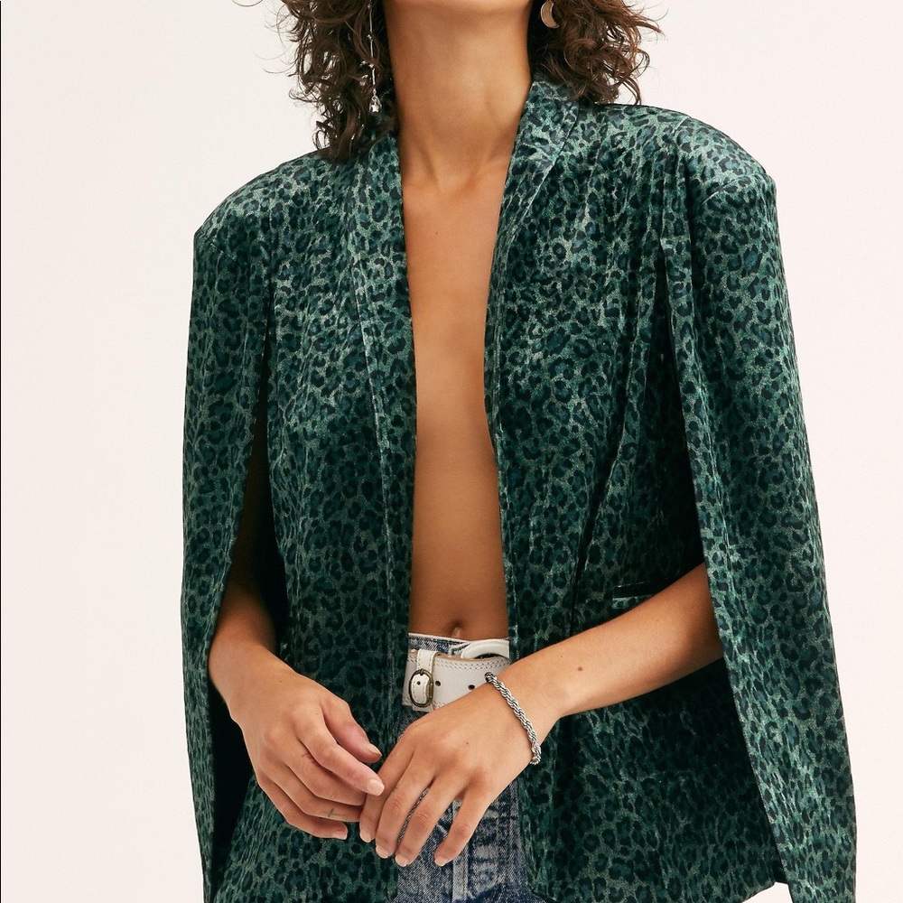 Free People Mercury Green Leopard Velvet Blazer